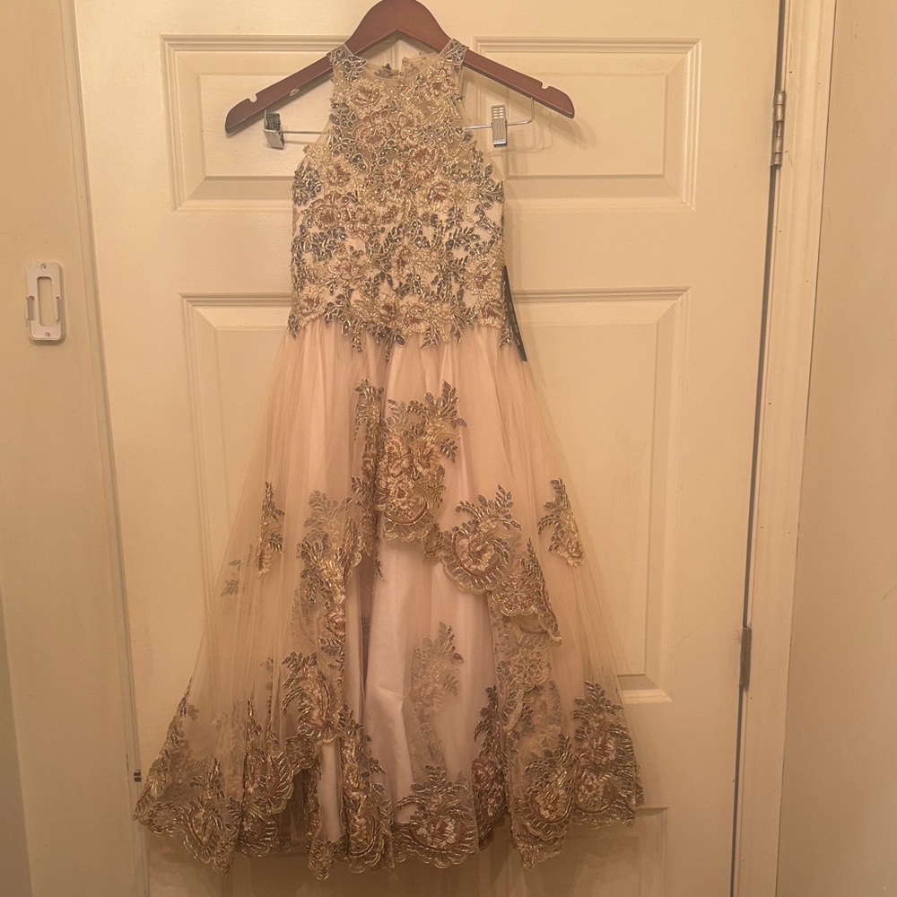 Elegant Gold and Cream Kids Dress